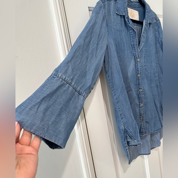 Bella Dahl Denim jeans button down collar blouse tencel shirt - Picture 6 of 12